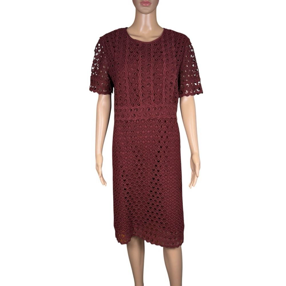 NWT New Ann Taylor Tulip Lace Cotton Burgundy Dress Size 10 - Picture 3 of 11